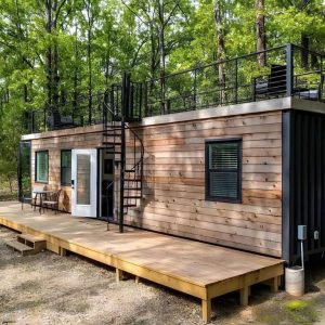 Luxury 1BHK 1BATH Tiny Home with Rooftop Deck, Container Home with Elegant Wooden Frame for Families, Fully Furnished Modern 2 Hour Set-Up, Customizable